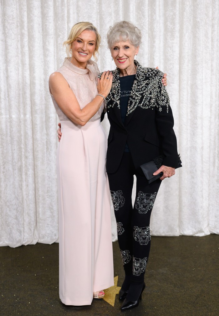 Gillian Taylforth and Anita Dobson pose on the carpet of the British Soap Awards 2025 at Hackney Town Hall on May 31, 2025 in London, England.