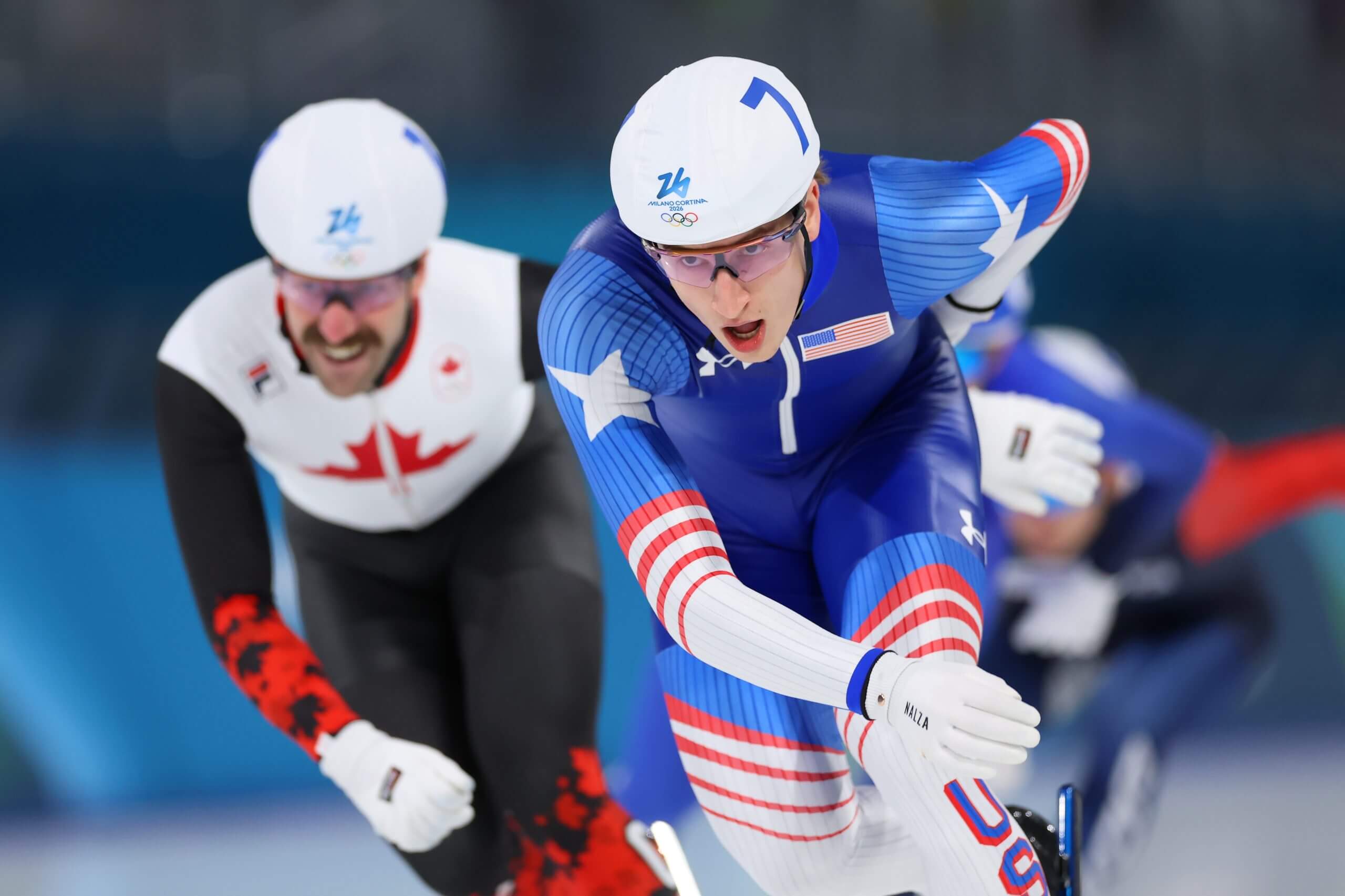 Jordan Stolz of Team United States competes in the Speed Skating Men's Mass Start final on day fifteen of the Milano Cortina 2026 Winter Olympic games at Milano Speed Skating Stadium on February 21, 2026 in Milan, Italy.