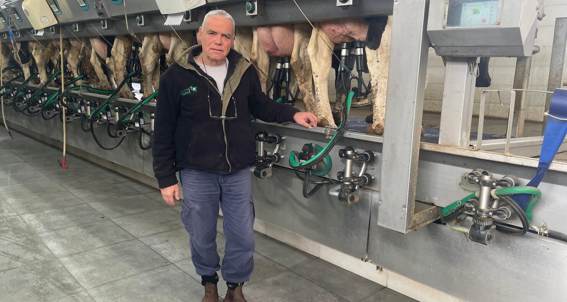 Avi Fraiman, the CEO of Kibbutz Alumim's dairy in southern Israel, January 13, 2026. (Sue Surkes/Times of Israel)