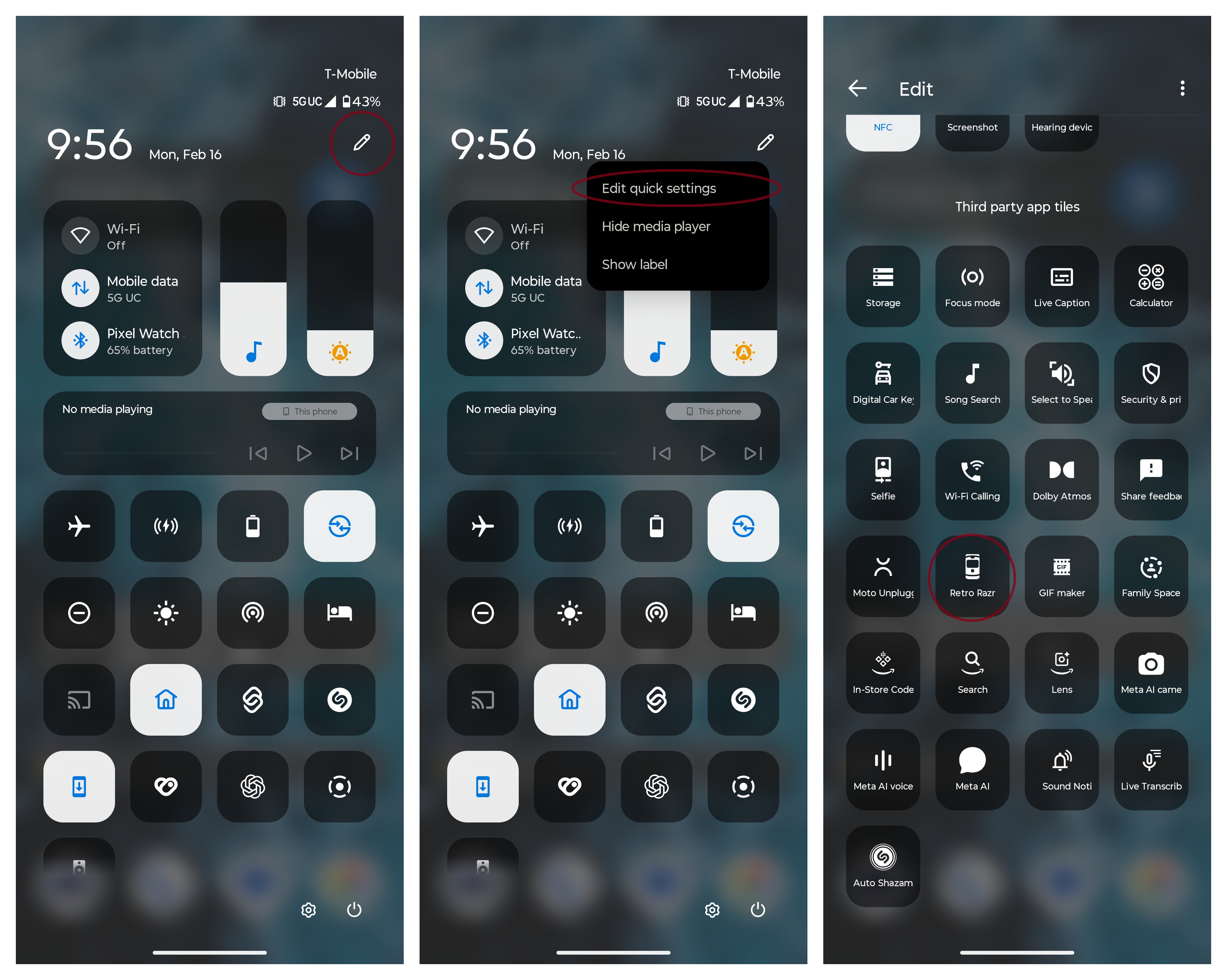 Locating the Retro Razr button on the Motorola Razr