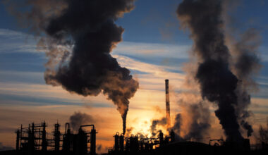 Smoke from chimneys.