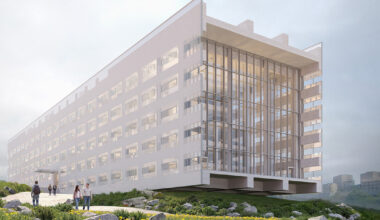 a glowing, dual cantilevered box defines MVRDV’s project in yerevan, armenia