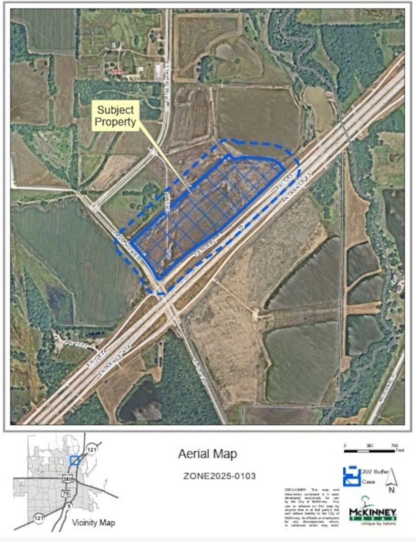 This map, from a document presented at a McKinney city council meeting, shows the location...