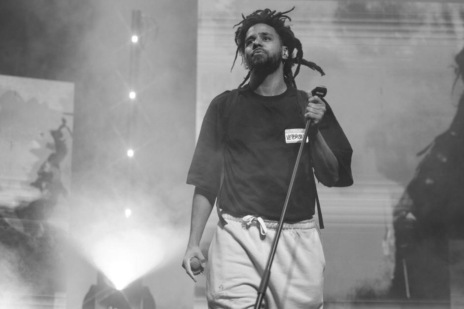 J. Cole performs during the 6LACK - Since I Have A Lover Tour at the YouTube Theatre in Inglewood, CA on October 10, 2023.