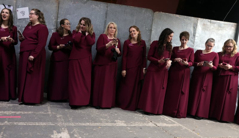Tabernacle Choir at Temple Square members wait backstage prior to their entrance during the "Songs of Hope" tour concert by The Tabernacle Choir and Orchestra at Temple Square at Ginasio do Ibirapuera in São Paulo, Brazil, Friday, Feb. 27, 2026.