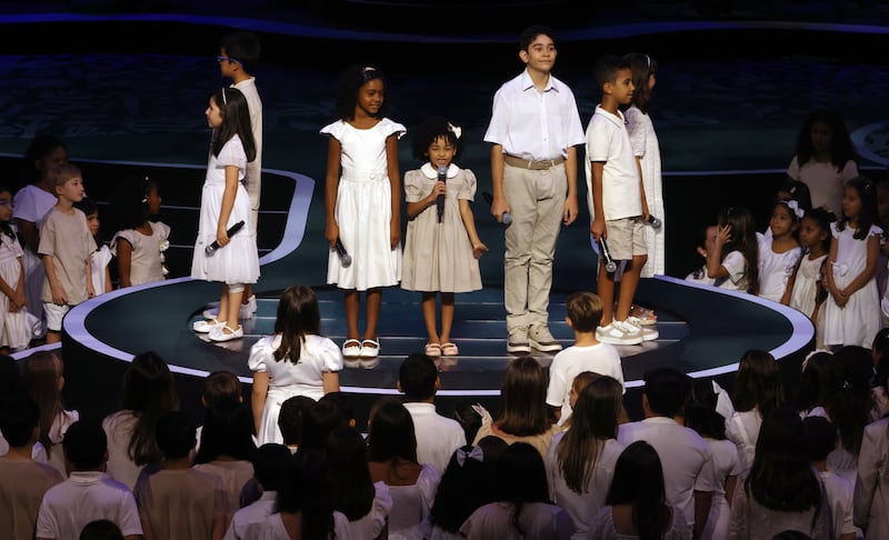 Around 200 children from São Paulo perform with The Tabernacle Choir and Orchestra at Temple Square, under the direction of Mack Wilberg and Ryan Murphy during their "Songs of Hope" tour at Ginasio do Ibirapuera in São Paulo, Brazil, Friday, Feb. 27, 2026.