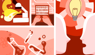 A graphic of icons representing scientific research.