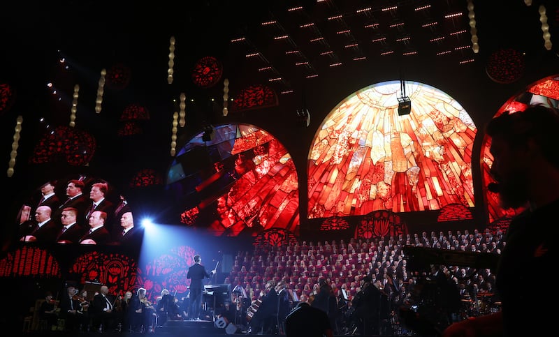 Ryan Murphy, assistant music director of The Tabernacle Choir at Temple Square, directs during a rehearsal of the "Songs of Hope" tour concert by The Tabernacle Choir and Orchestra at Temple Square at Ginasio do Ibirapuera in São Paulo, Brazil, Thursday, Feb. 26, 2026.