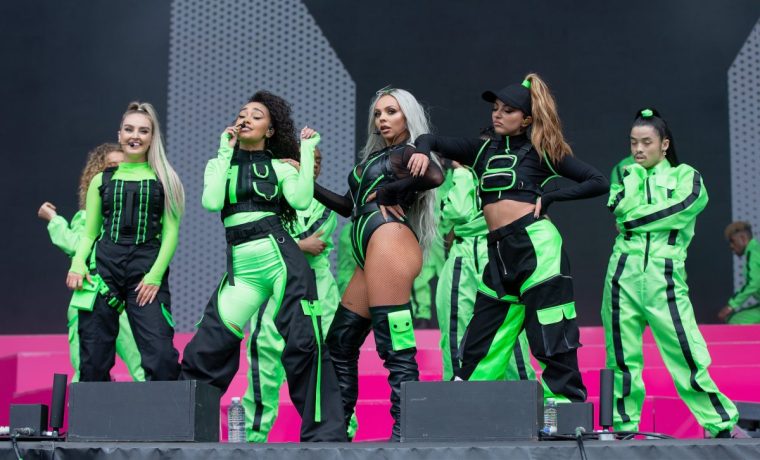 MIDDLESBROUGH, ENGLAND - MAY 26: (L-R) Perrie Edwards, Leigh Anne Pinnock, Jesy Nelson and Jade Thirlwall of Little Mix perform at the Radio 1 Big Weekend at Stewart Park on May 26, 2019 in Middlesbrough, England. (Photo by Jo Hale/Redferns)