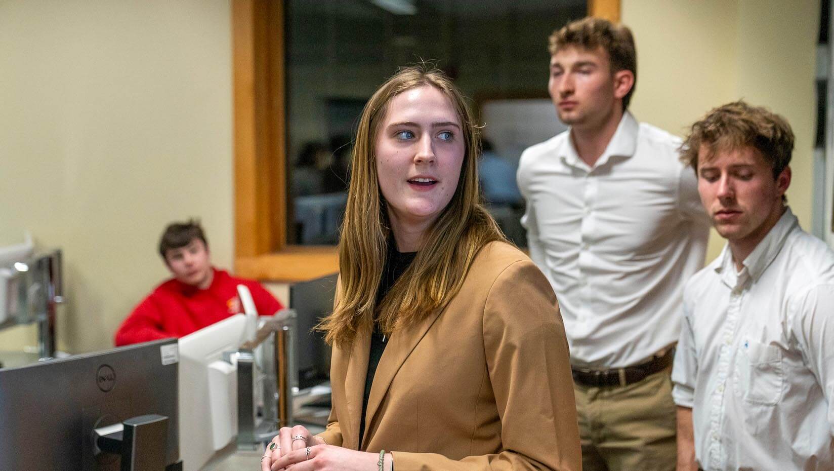 A photo of SPIFFY members in a classroom during a club meeting