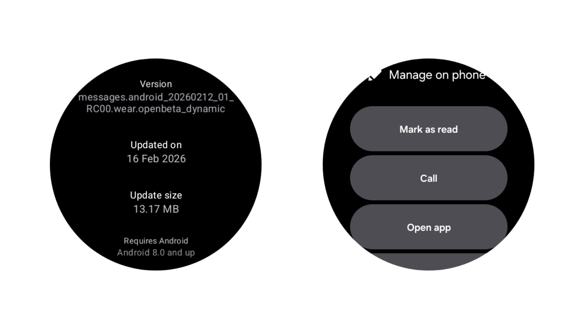 samsung galaxy watch google messages wear os update february 2026 mark as read