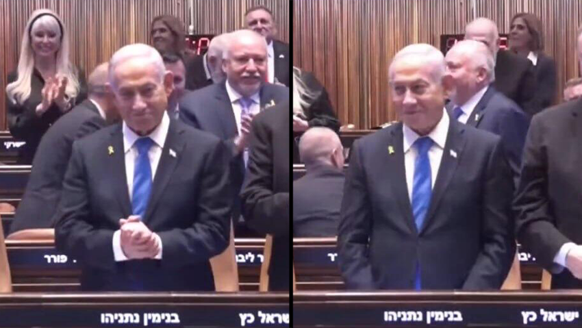 חצי חצאים ראש הממשלה בנימין נתניהו מחייך חיוך דונלד טראמפ נשיא ארצות הברית מליאה מליאת הכנסת חנינה יצחק הרצוג