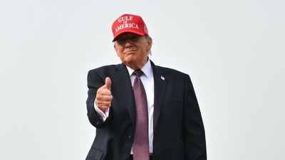 Donald Trump gives a thumbs up as he departs after delivering remarks about energy at the Port of Corpus Christi in Texas (AFP)
