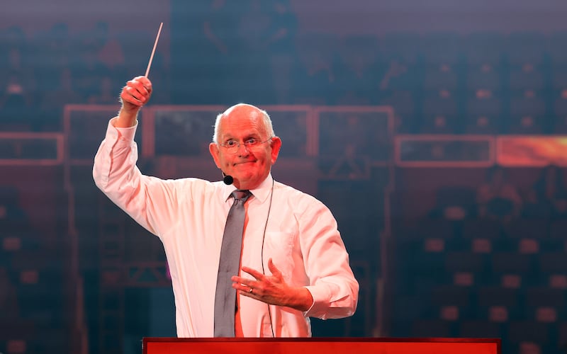 Mack Wilberg, music director of The Tabernacle Choir at Temple Square, leads during a sound check and conducts an  initial rehearsal of the "Songs of Hope" tour concert by The Tabernacle Choir and Orchestra at Temple Square at Ginasio do Ibirapuera in São Paulo, Brazil, Thursday, Feb. 26, 2026.