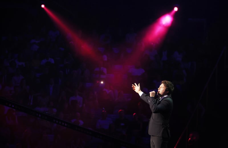 Nathan Pacheco performs during the "Songs of Hope" tour concert by The Tabernacle Choir and Orchestra at Temple Square at Ginasio do Ibirapuera in São Paulo, Brazil, Friday, Feb. 27, 2026.