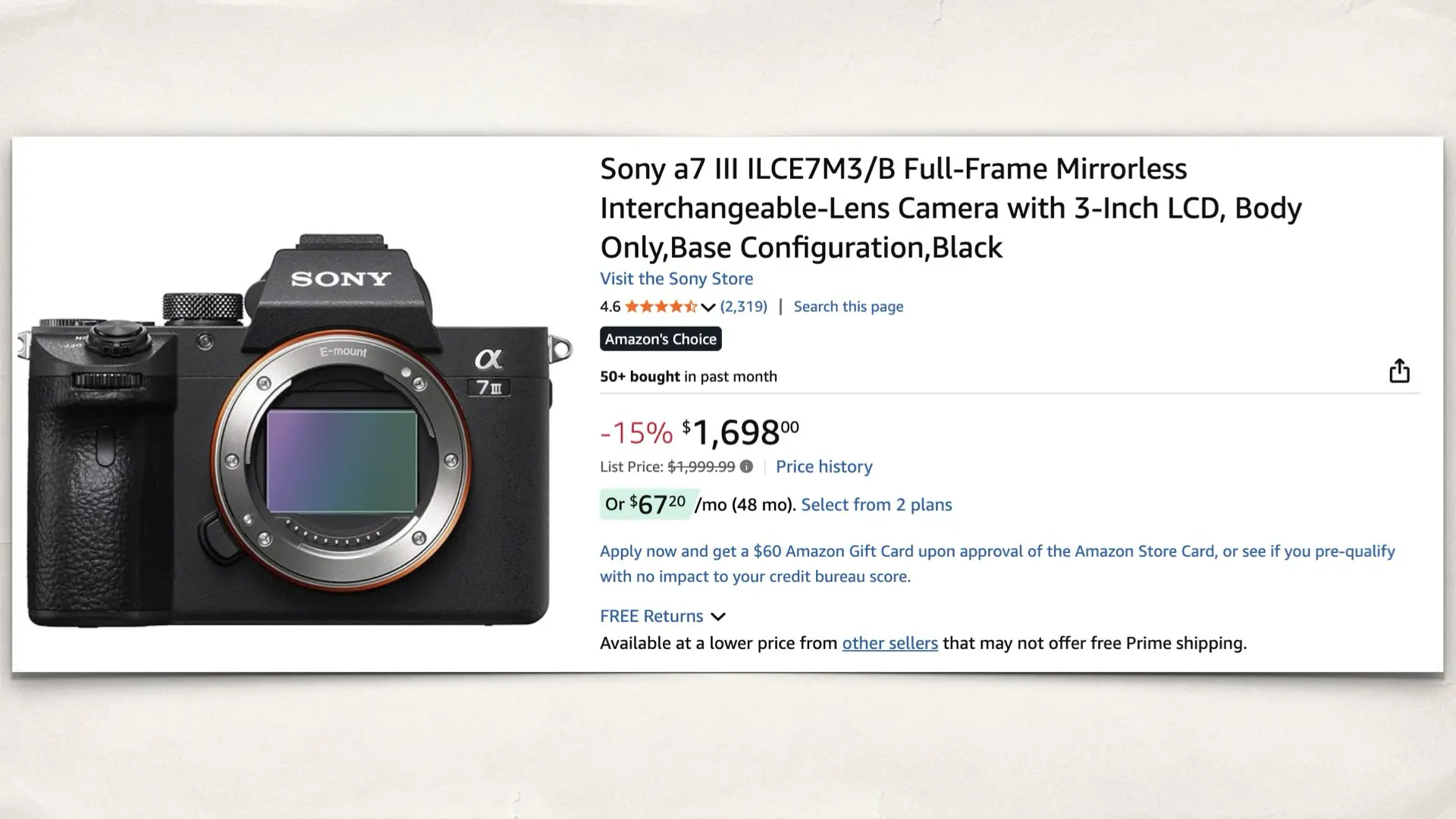 The Sony a7 III on Amazon