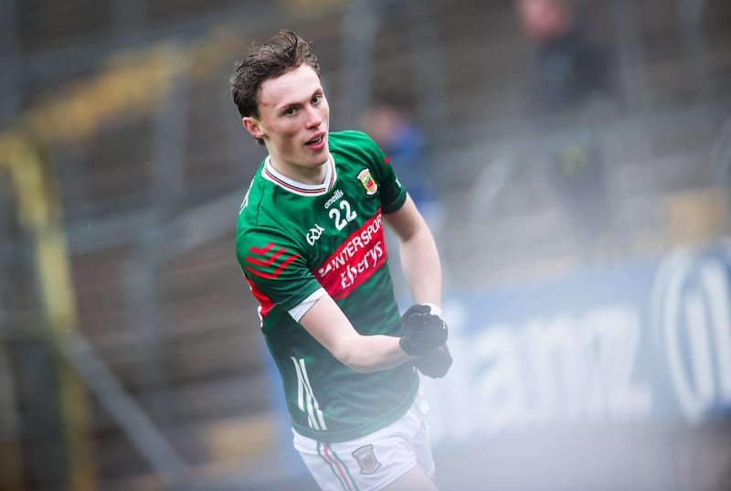 Mayo's Kobe McDonald celebrates after scoring a point against Monaghan. Photograph: Tom Maher/Inpho