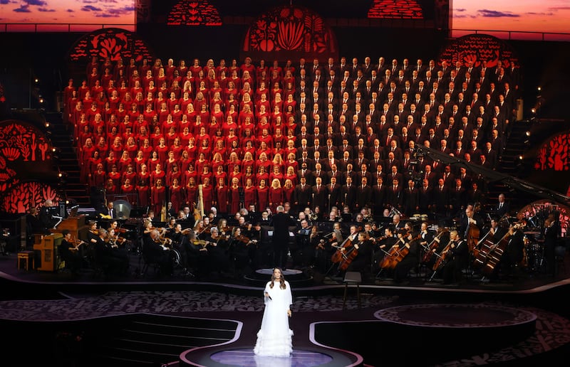 World-renowned vocalist Ivete Sangalo performs during the "Songs of Hope" tour by The Tabernacle Choir and Orchestra at Temple Square at Ginasio do Ibirapuera in São Paulo, Brazil, Friday, Feb. 27, 2026.