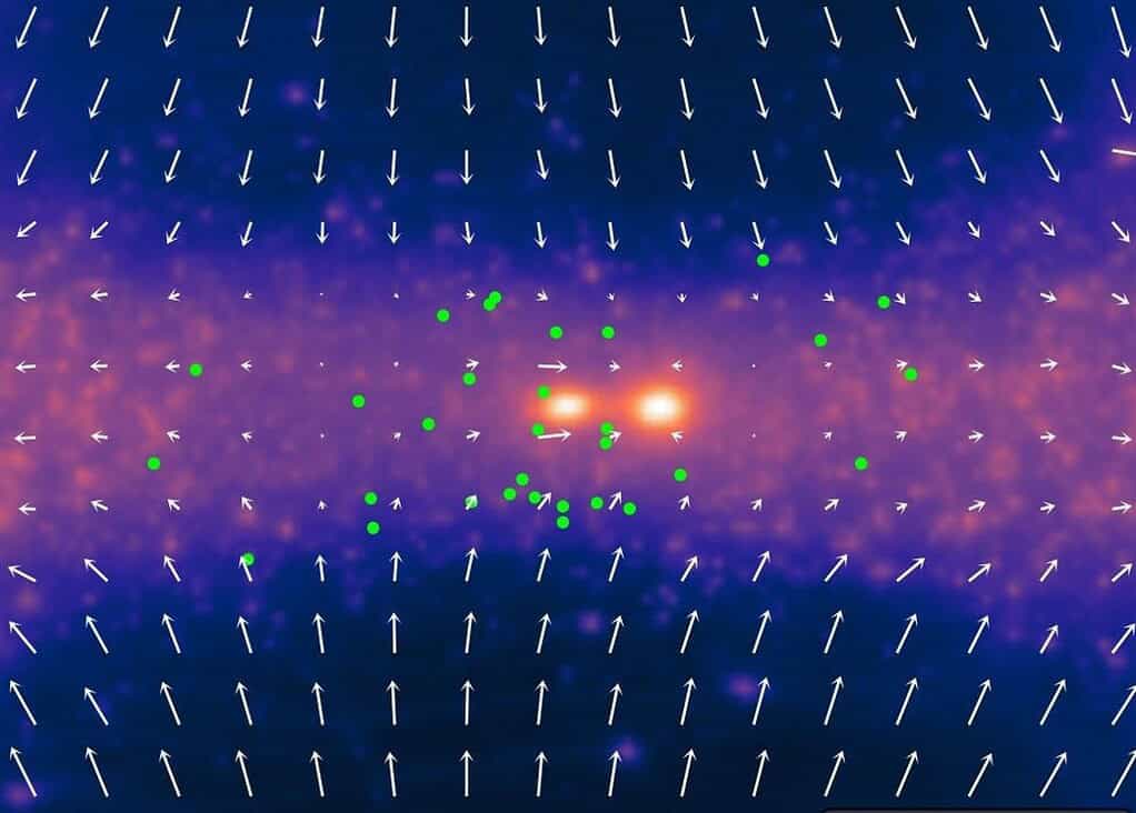 A detailed visualization of magnetic fields and plasma flow around a celestial object, with arrows i.
