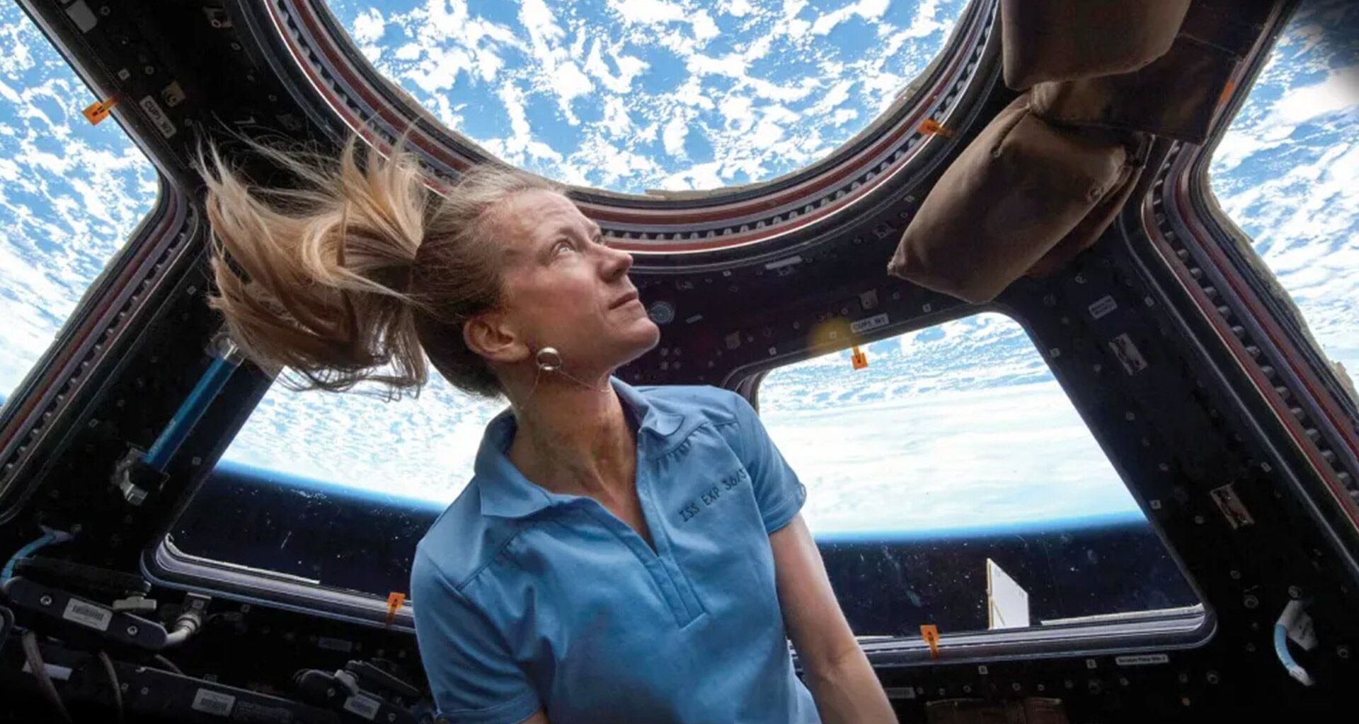 An astronaut in the ISS looking at Earth