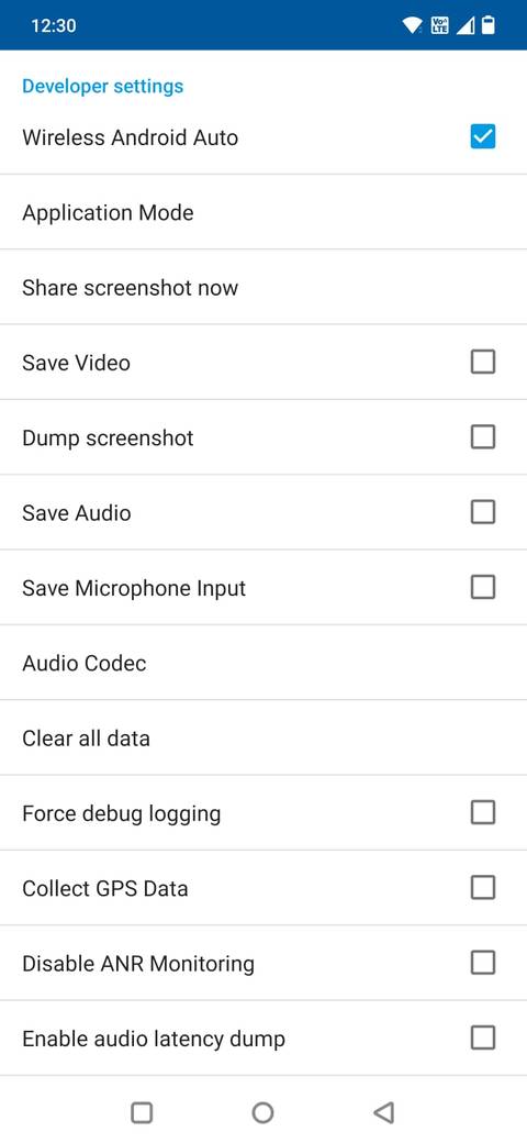 Screenshot showing the Wireless Android Auto option in developer settings