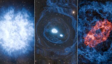 Artist illustration of AT2025ulz, a possible superkilonova where a star explodes and neutron stars collide