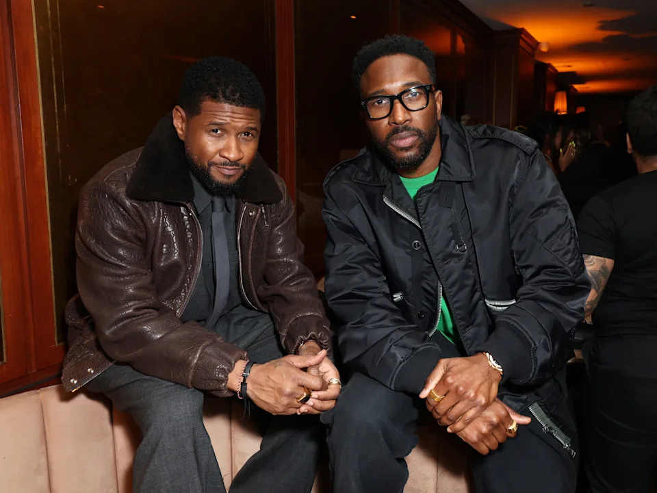 Usher and Ezekiel Lewis at the EPIC Records x Hennessy GRAMMYS Party held at Sunset Tower on January 30, 2026 in Los Angeles, California. (Photo by JC Olivera/WWD via Getty Images)