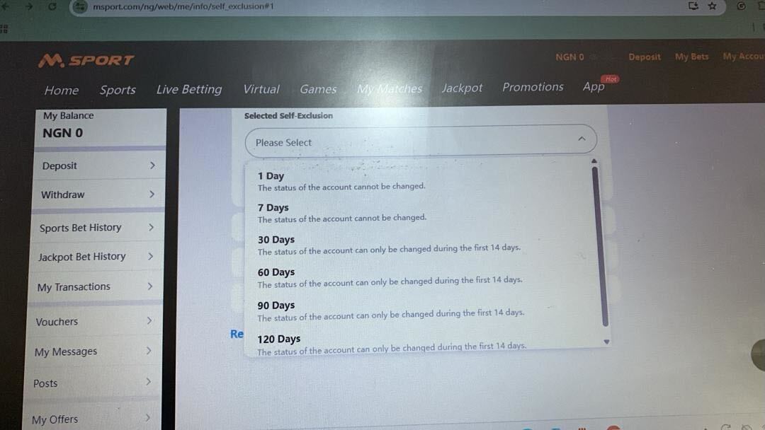 MSport self-exclusion