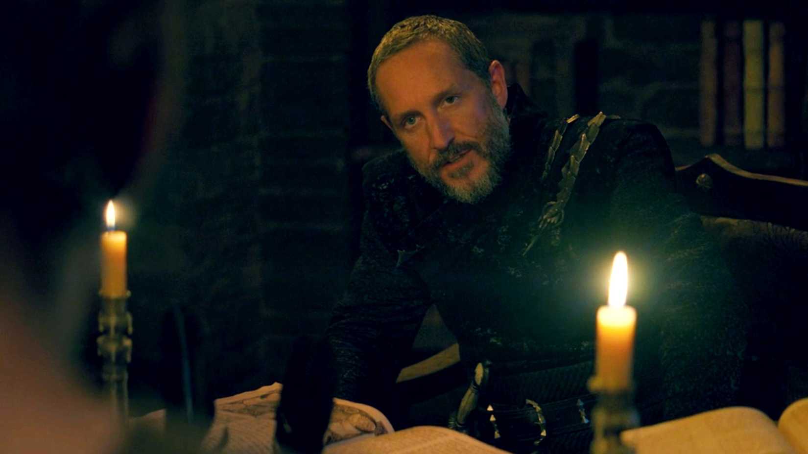 Baelor looking serious while talking to Dunk in A Knight of the Seven Kingdoms