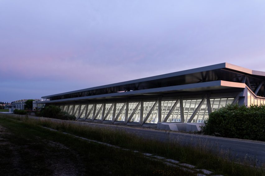 Close-up of factory with concrete facade