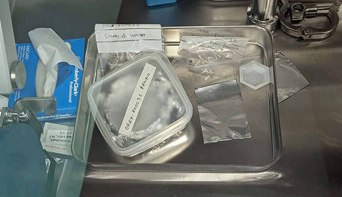 Samples of asteroid Bennu stored in a nitrogen environment at the UK's Natural History Museum. Credit: The Trustees of the Natural History Museum, London