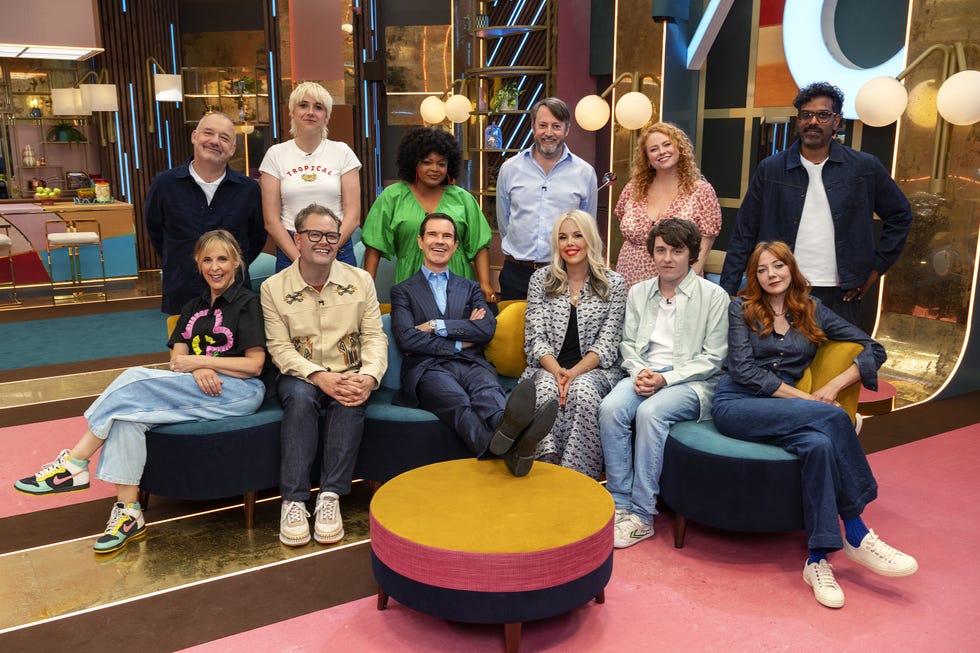 jimmy carr, bob mortimer, david mitchell, diane morgan, romesh ranganathan, amy gledhill, maisie adam, mel giedroyc, alan carr, gbemisola ikumelo and sam campbell, last one laughing season 2