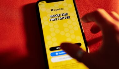 The Bumble app on a smartphone arranged in New York, US, on Monday, Nov. 6, 2023.