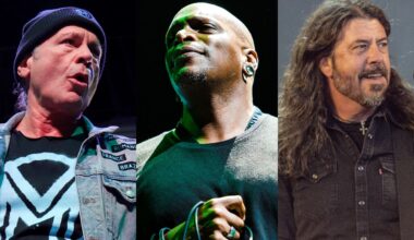 Bruce Dickinson onstage in 2025, Sepultura onstage in 2015 and Dave Grohl onstage in 2024