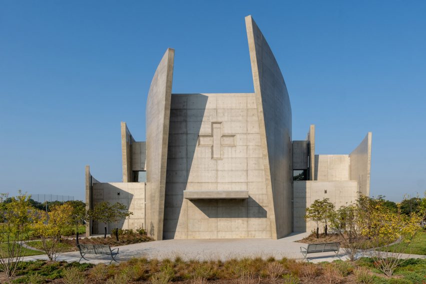 Curving concrete chapel