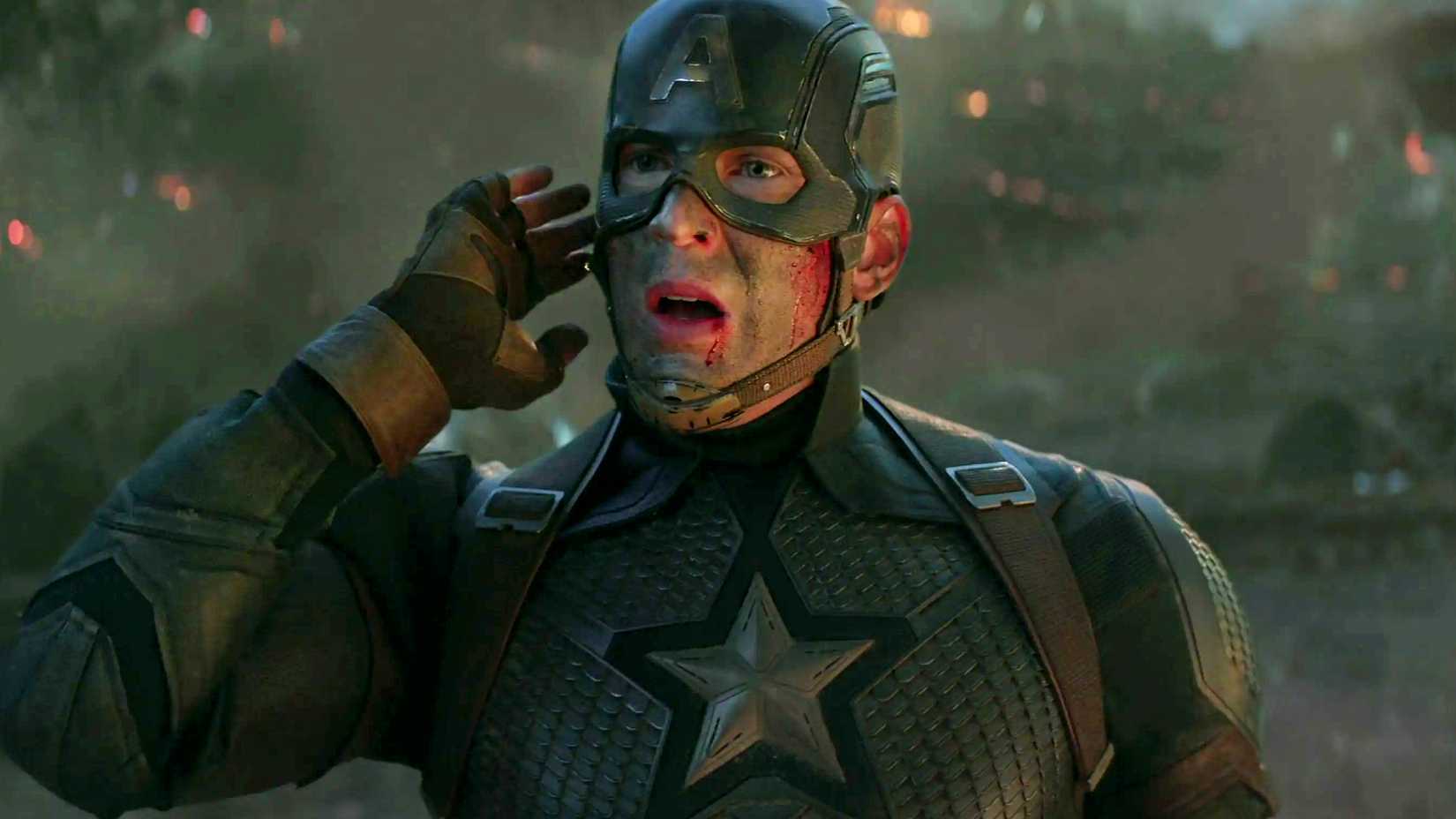 Chris Evans' Captain America getting a call with his arm flexed in Avengers: Endgame