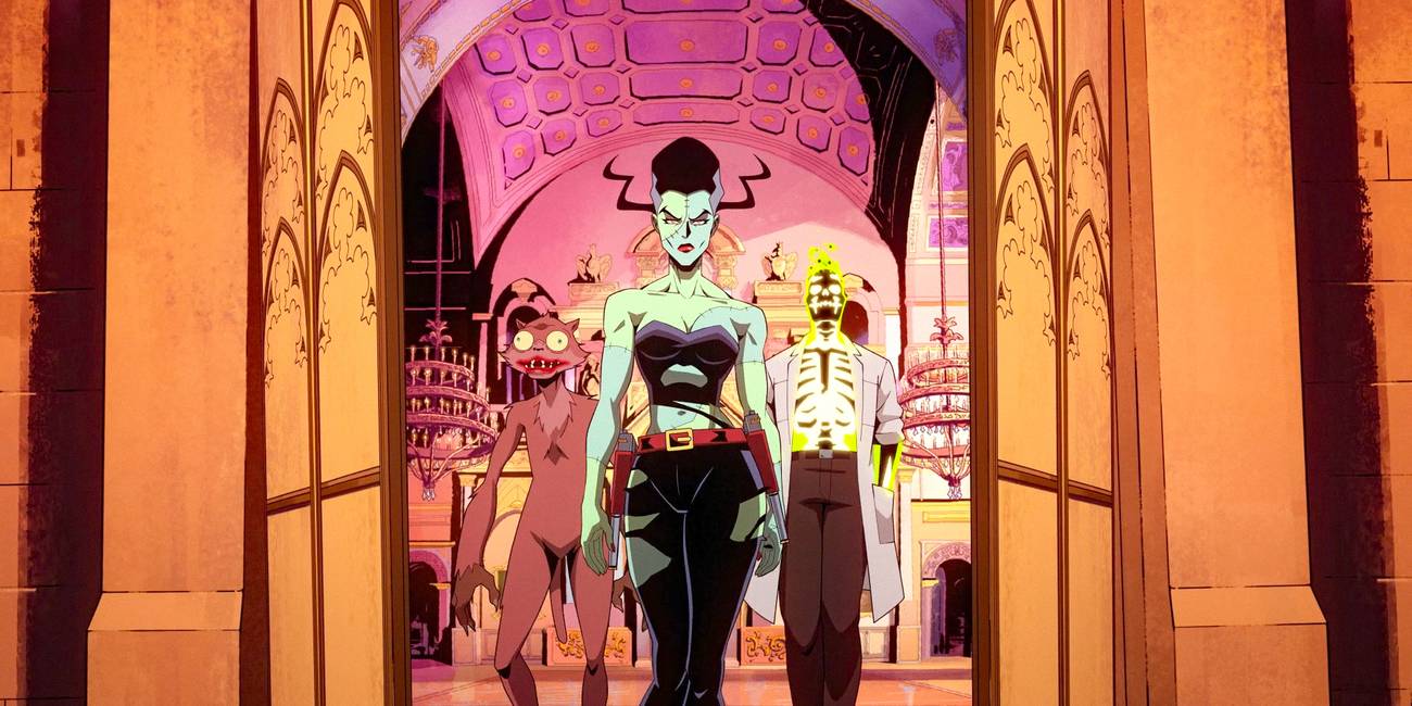 Creature Commandos Season 1 Ep 7 scene with Weasel the Bride and Doctor Phosphorus walking