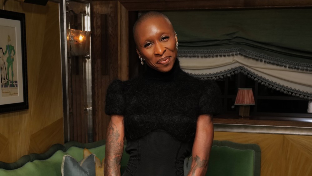 Cynthia Erivo and her Bayswater bag at the Mulberry cocktail in London at The Dorchester.