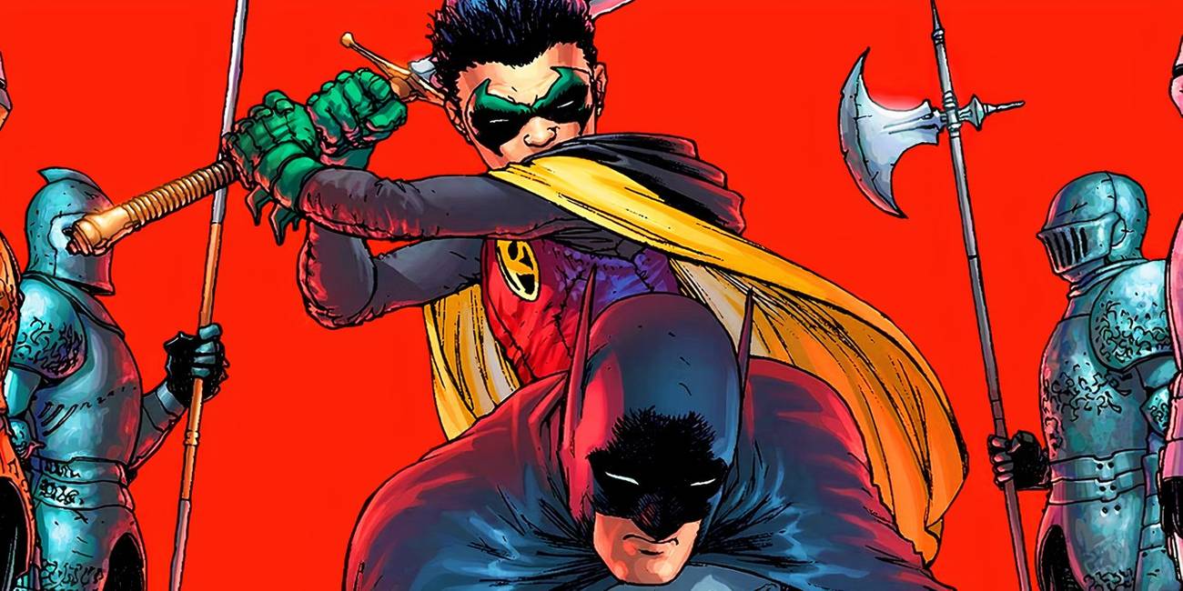 Damian Wayne threatening Batman with a sword in DC Comics