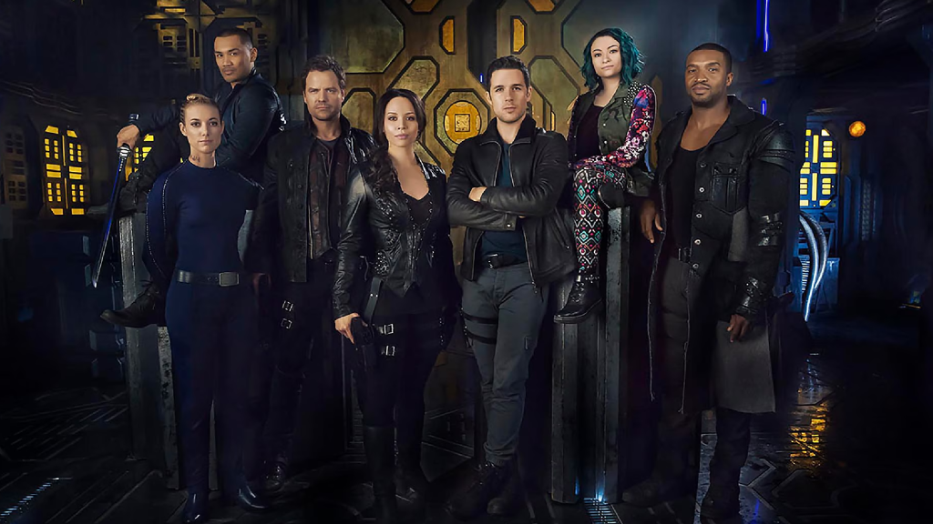 The cast of sci-fi show Dark Matter (2015)