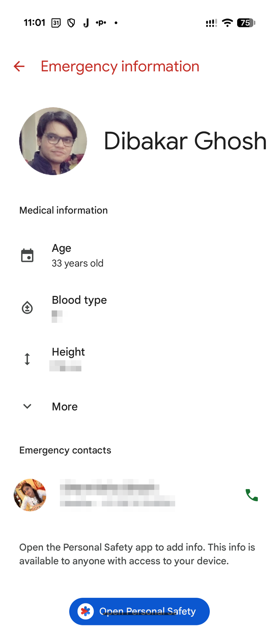 Emergency medical information accessible from Android lockscreen.
