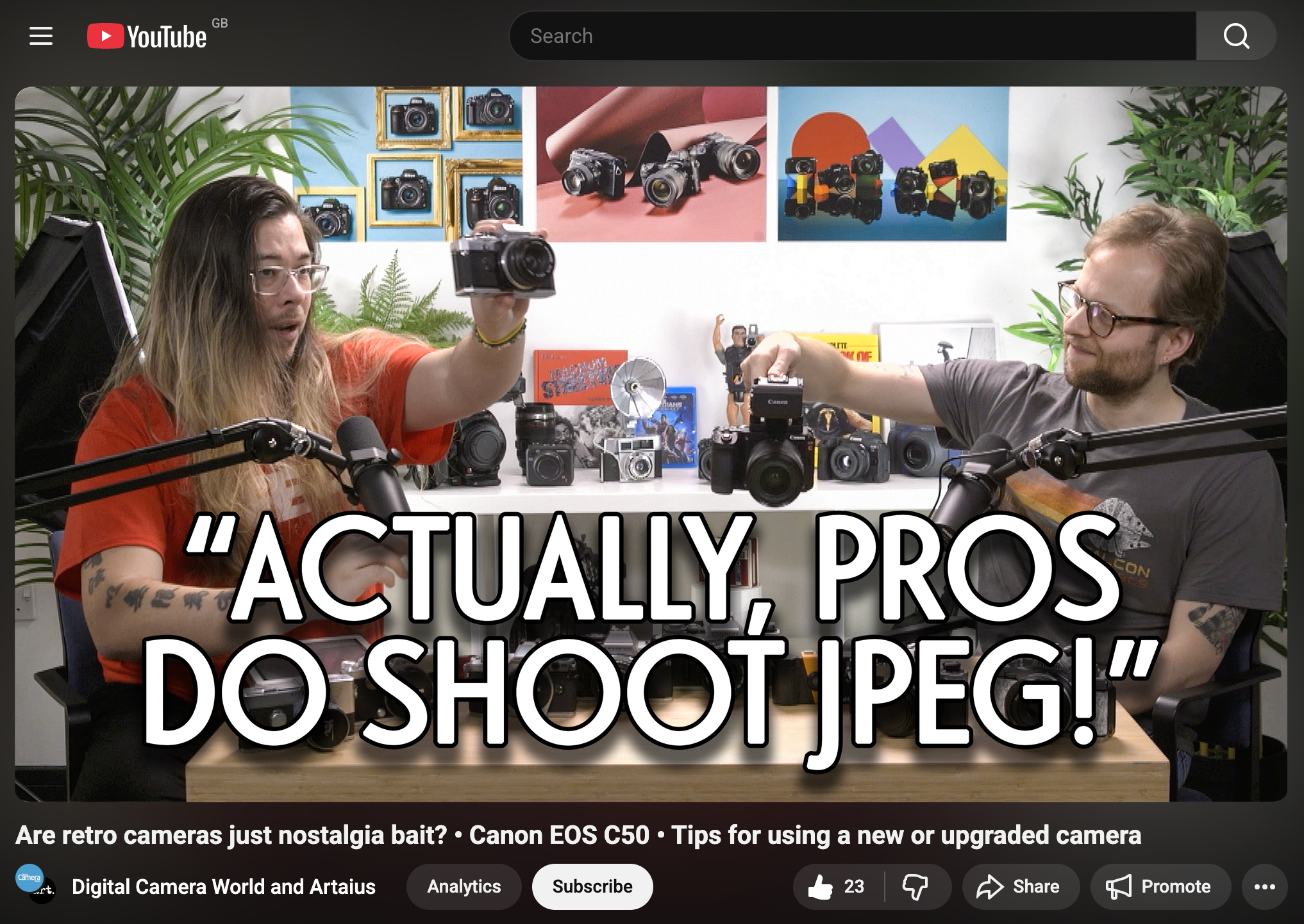 James Artaius and Mike Harris on the Bokeh Face podcast, with the text "Actually, pros do shoot JPEG!"