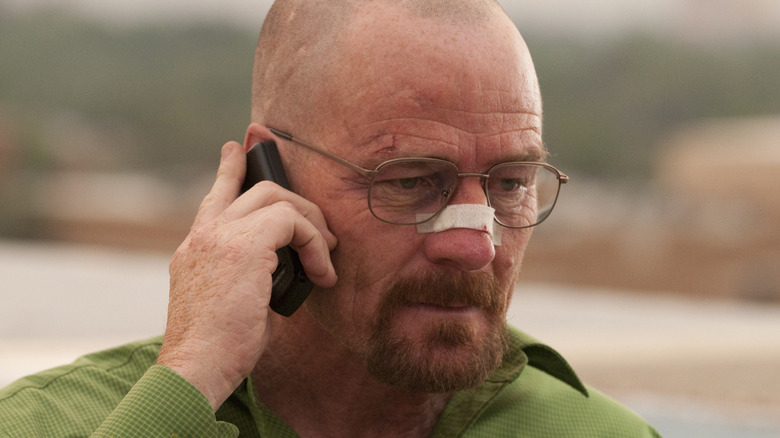 Walter White, taking a phone call on a rooftop in Breaking Bad.