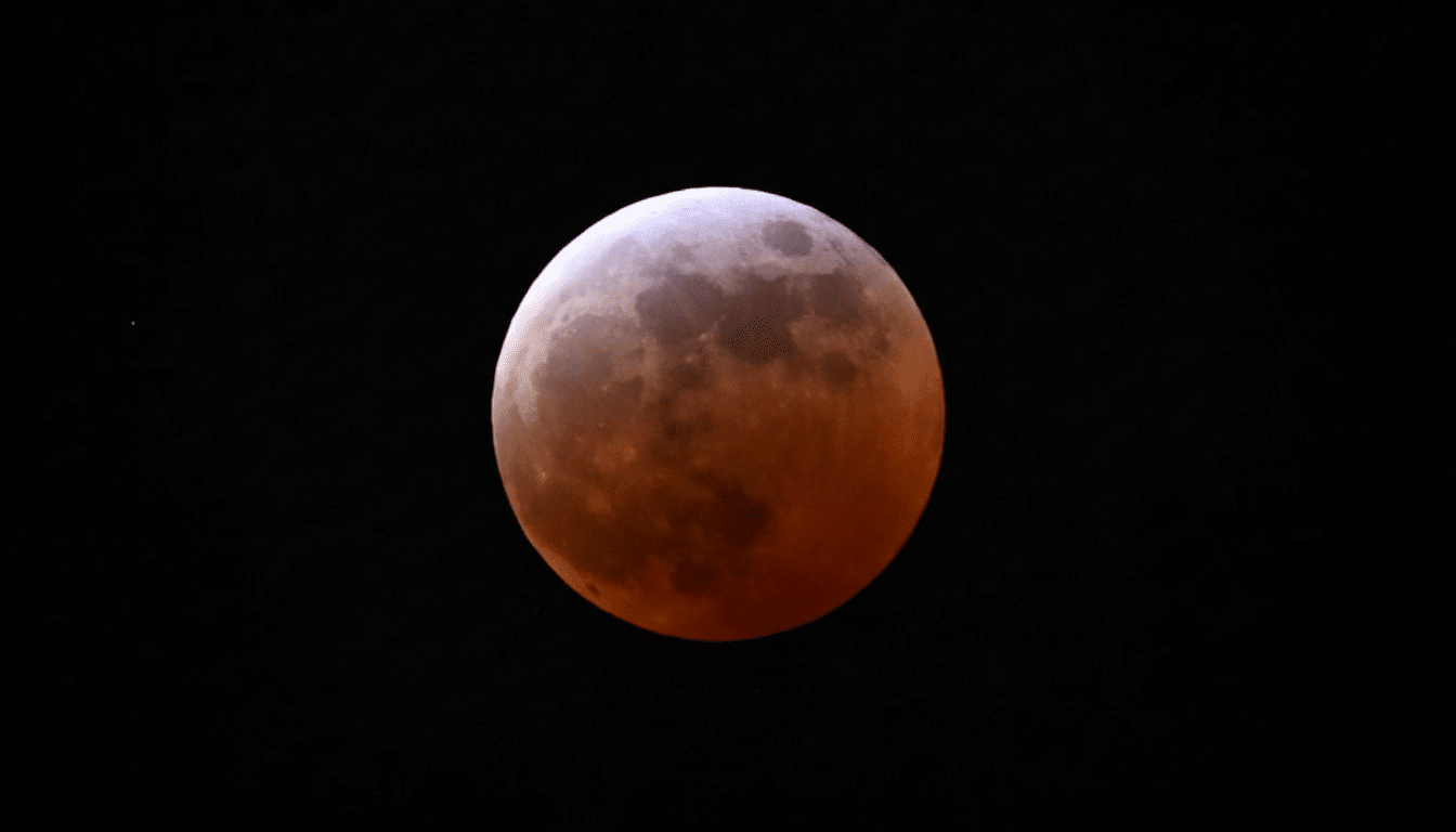 Moon in Earths shadow during lunar eclipse visible in North America and Asia