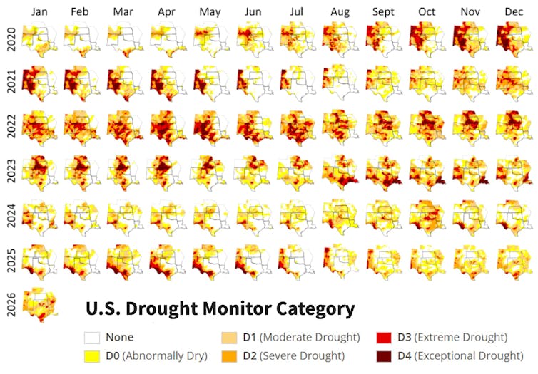 Maps show how the current drought progressed and moved around the region. It was at its height in 2022.