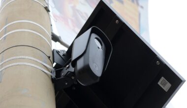 a Flock license plate surveillance camera on a street pole in San Francisco.