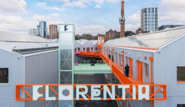 Florentia Village Turner Works bright orange sign