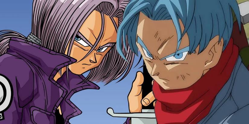 Future Trunks with long hair and Dragon Ball Super Future Trunks side by side.