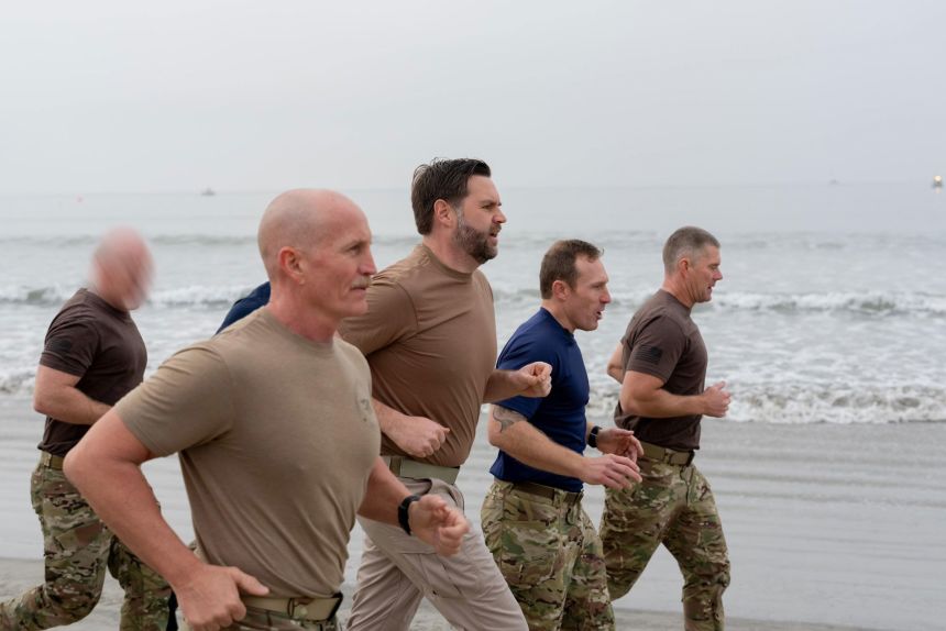 Vice President JD Vance works out with US Navy SEALs at Naval Amphibious Base Coronado in California in this image posted on December 22, 2025.