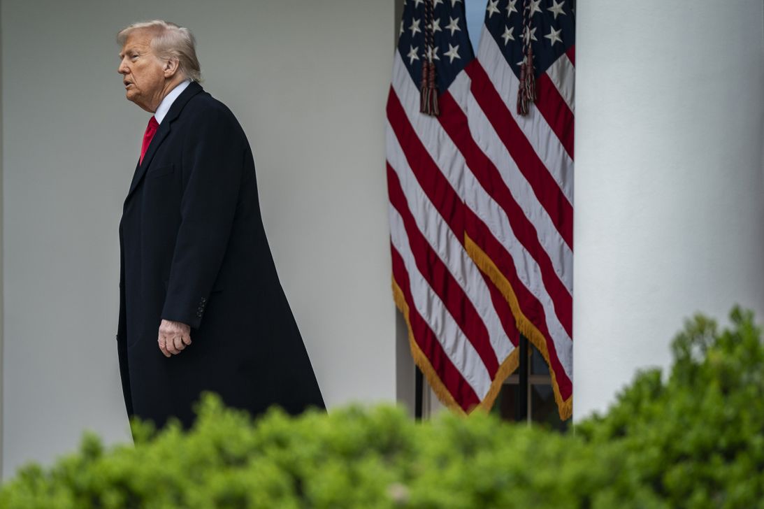 Trump departs after signing executive orders on tariffs at the White House on April 2, 2025.